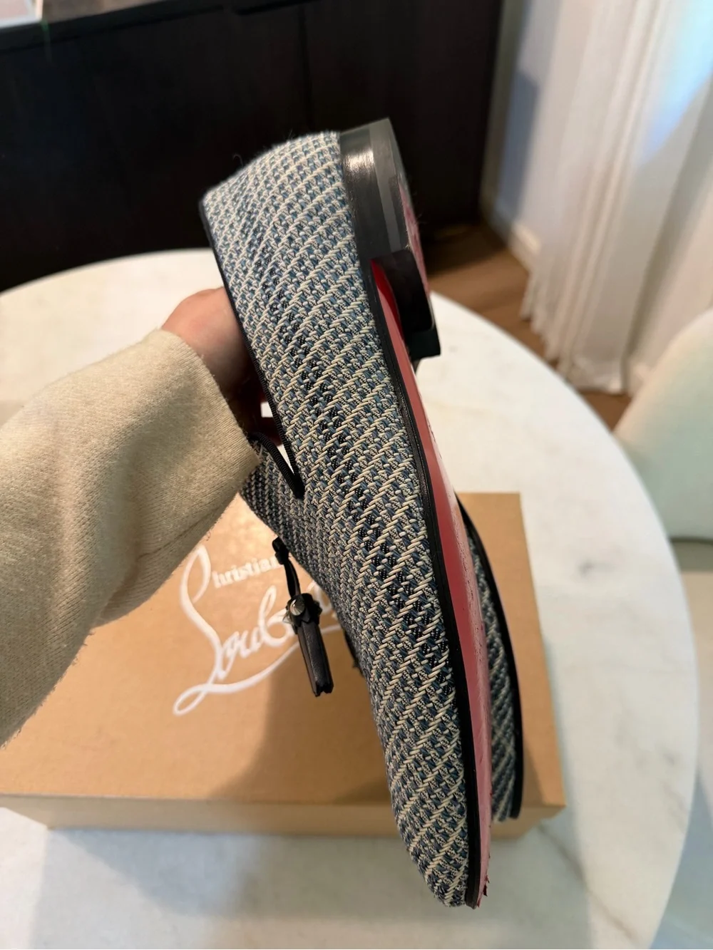 Christian Louboutin Navy and Cream Woven Tassel Loafers (Size 45) - Nordstroms!